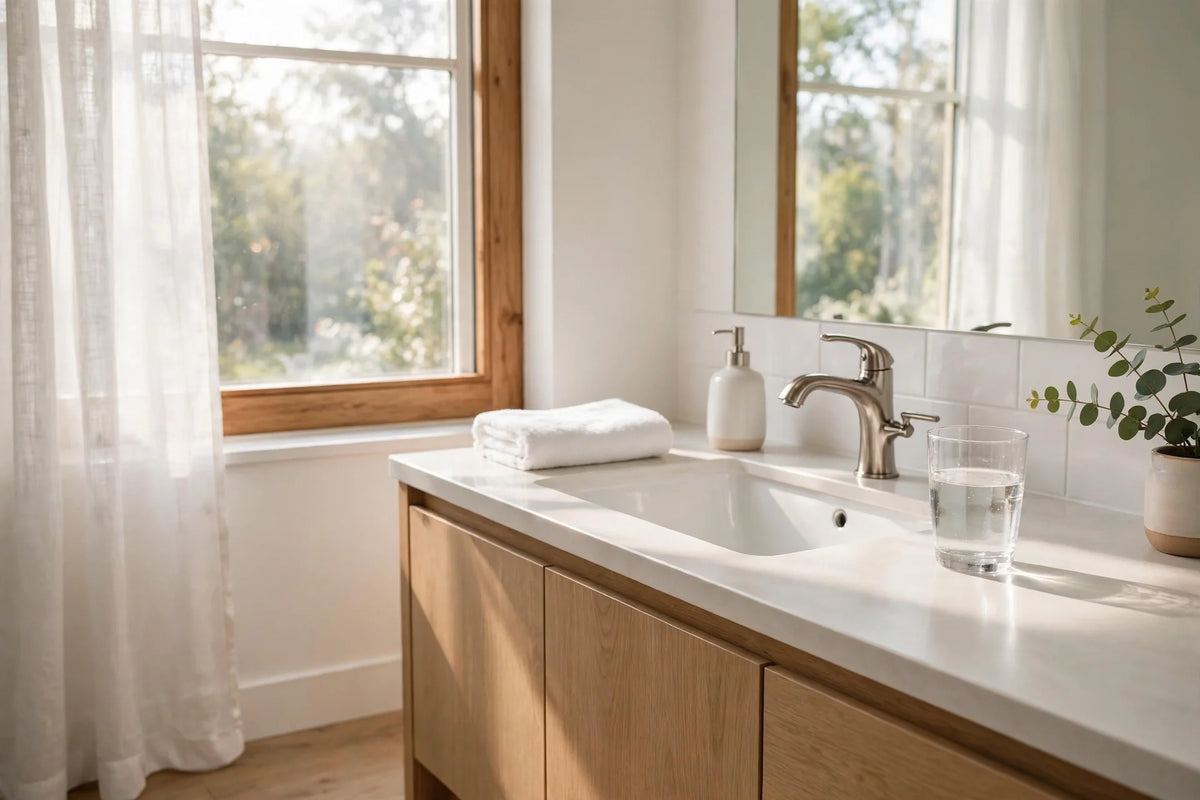 Bright modern bathroom interior in morning light